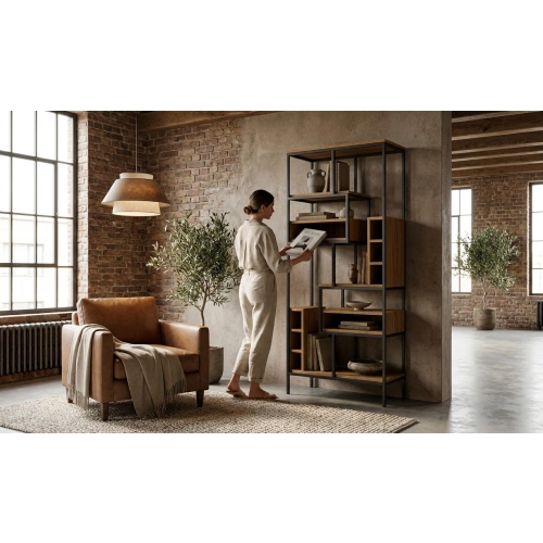 REGAŁ NA KSIĄŻKI METALOWE DREWNO LITE DĄB JESION OLCHA RNK-108